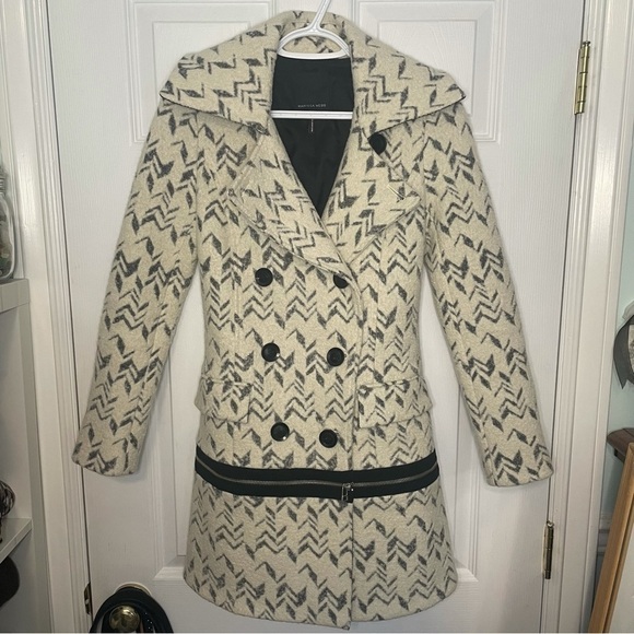 MARISSA Webb Printed Cream Wool Convertible Trench Coat pea coat extra small - Picture 4 of 10
